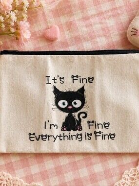 Everything is Fine Black Cat Canvas Zip Bag